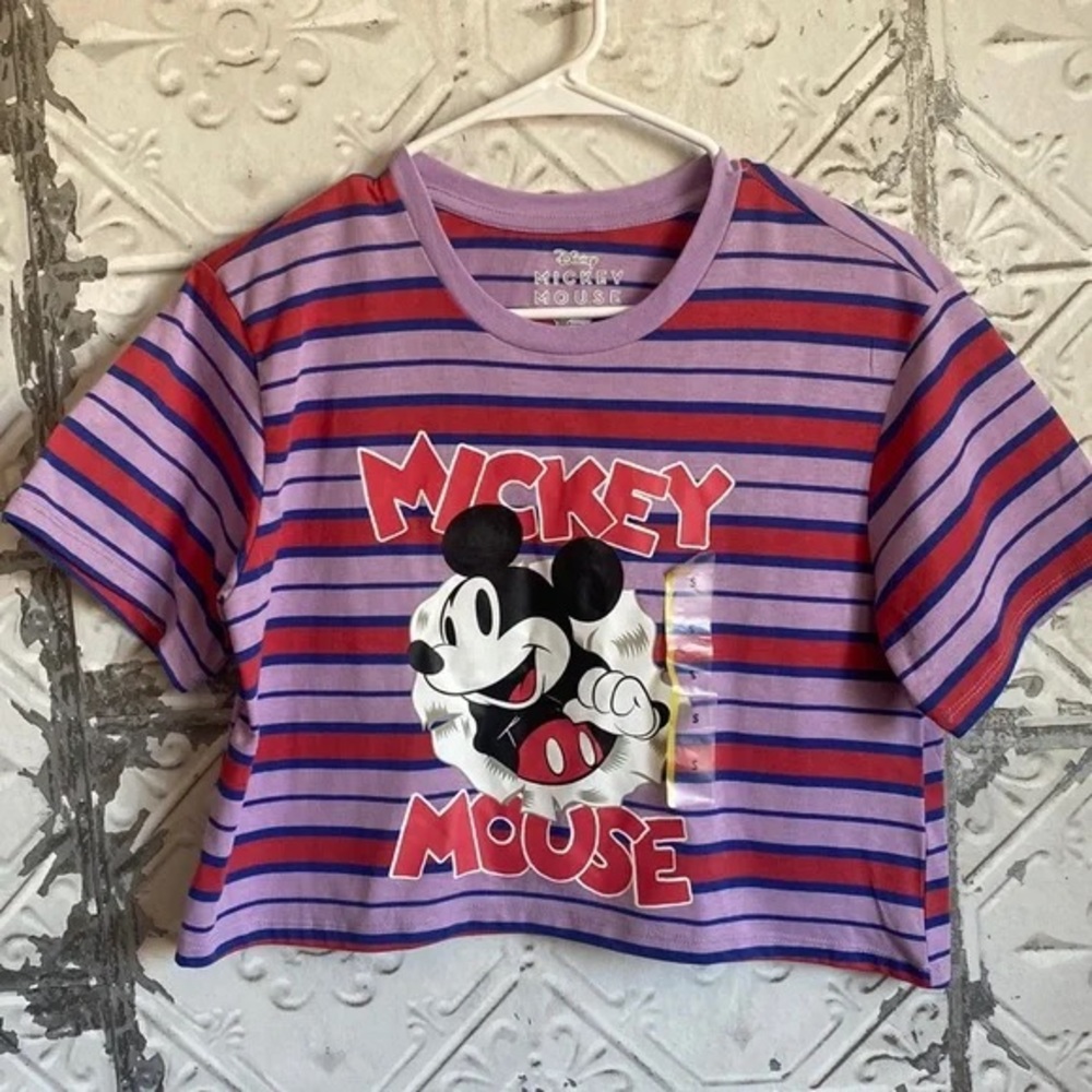 Disney Mickey Mouse Kids T-Shirt - Purple and Red Stripes